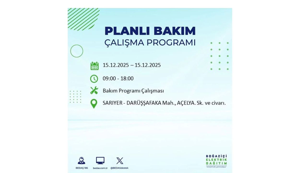 İstanbul'da 15 Aralık Pazartesi günü elektrik kesintileri olacak! İstanbul’da elektrikler ne zaman gelecek? BEDAŞ- AYEDAŞ 15 Aralık planlı elektrik kesintisi programı 59