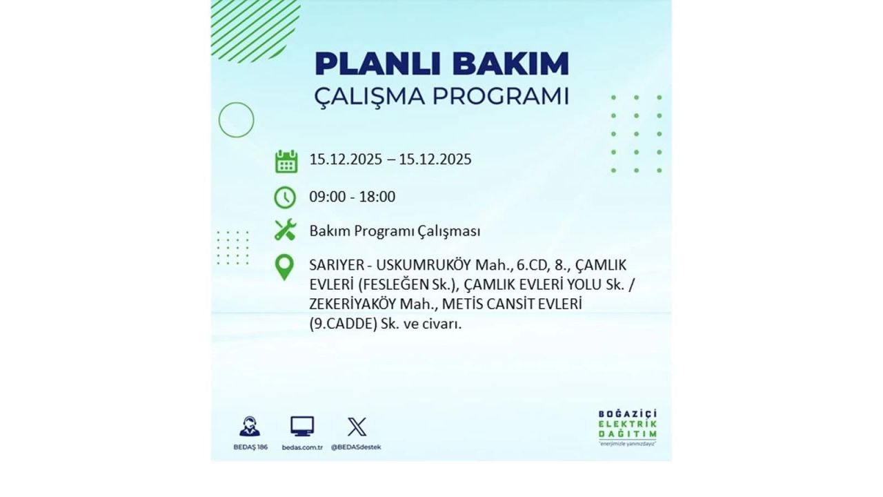 İstanbul'da 15 Aralık Pazartesi günü elektrik kesintileri olacak! İstanbul’da elektrikler ne zaman gelecek? BEDAŞ- AYEDAŞ 15 Aralık planlı elektrik kesintisi programı 60