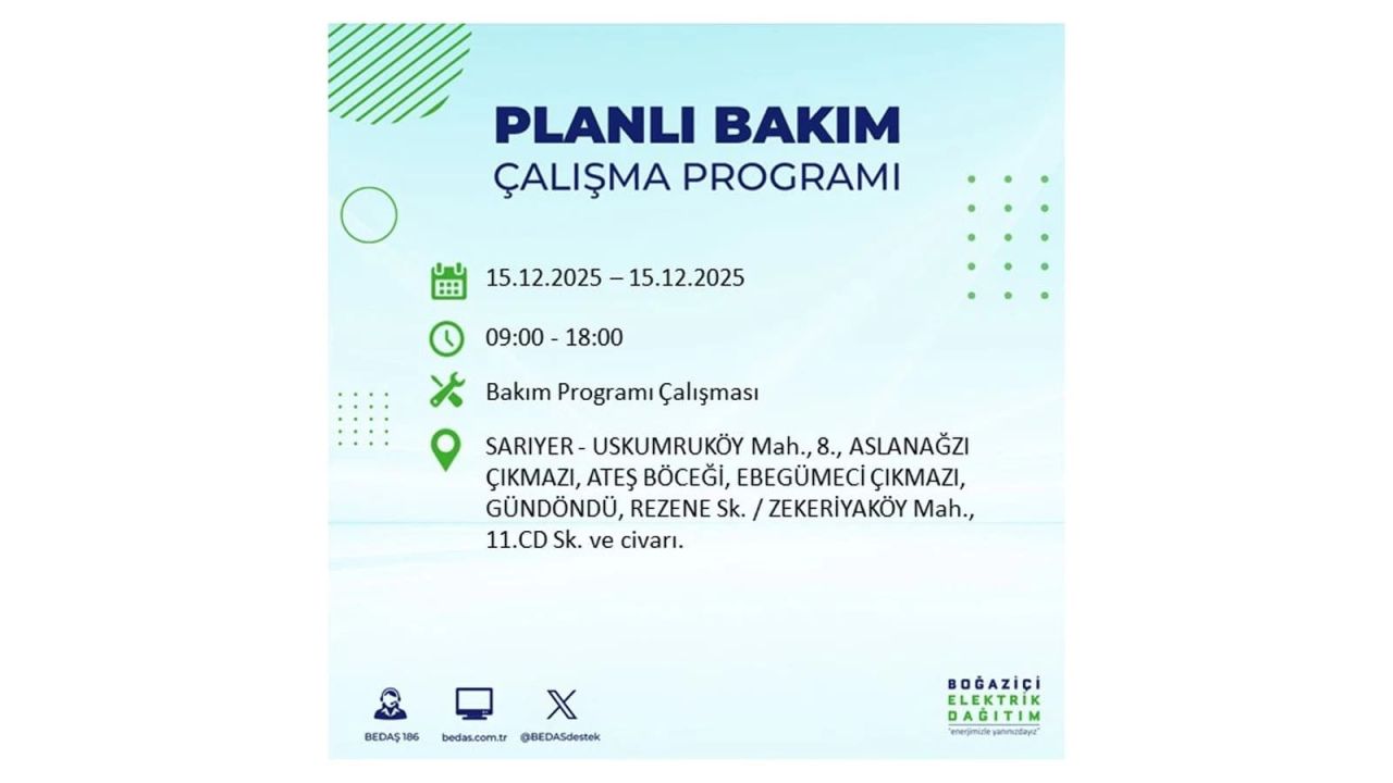 İstanbul'da 15 Aralık Pazartesi günü elektrik kesintileri olacak! İstanbul’da elektrikler ne zaman gelecek? BEDAŞ- AYEDAŞ 15 Aralık planlı elektrik kesintisi programı 61