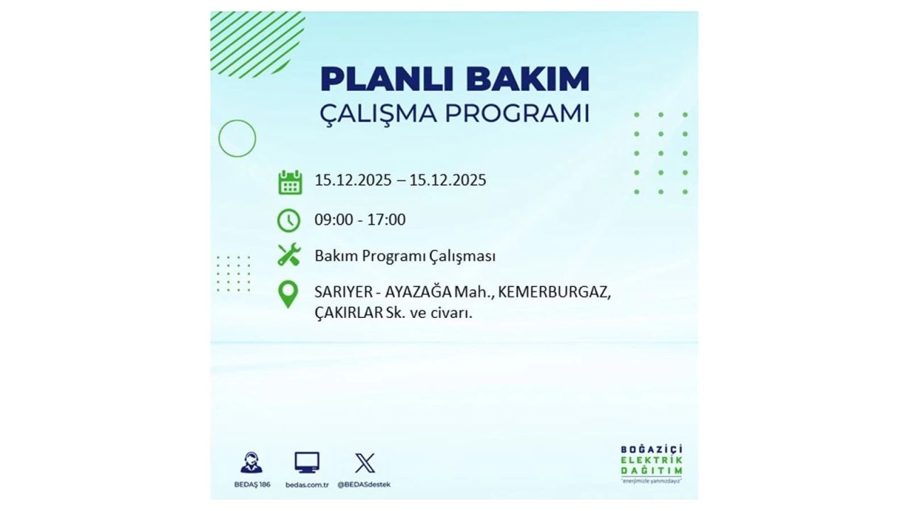 İstanbul'da 15 Aralık Pazartesi günü elektrik kesintileri olacak! İstanbul’da elektrikler ne zaman gelecek? BEDAŞ- AYEDAŞ 15 Aralık planlı elektrik kesintisi programı 62