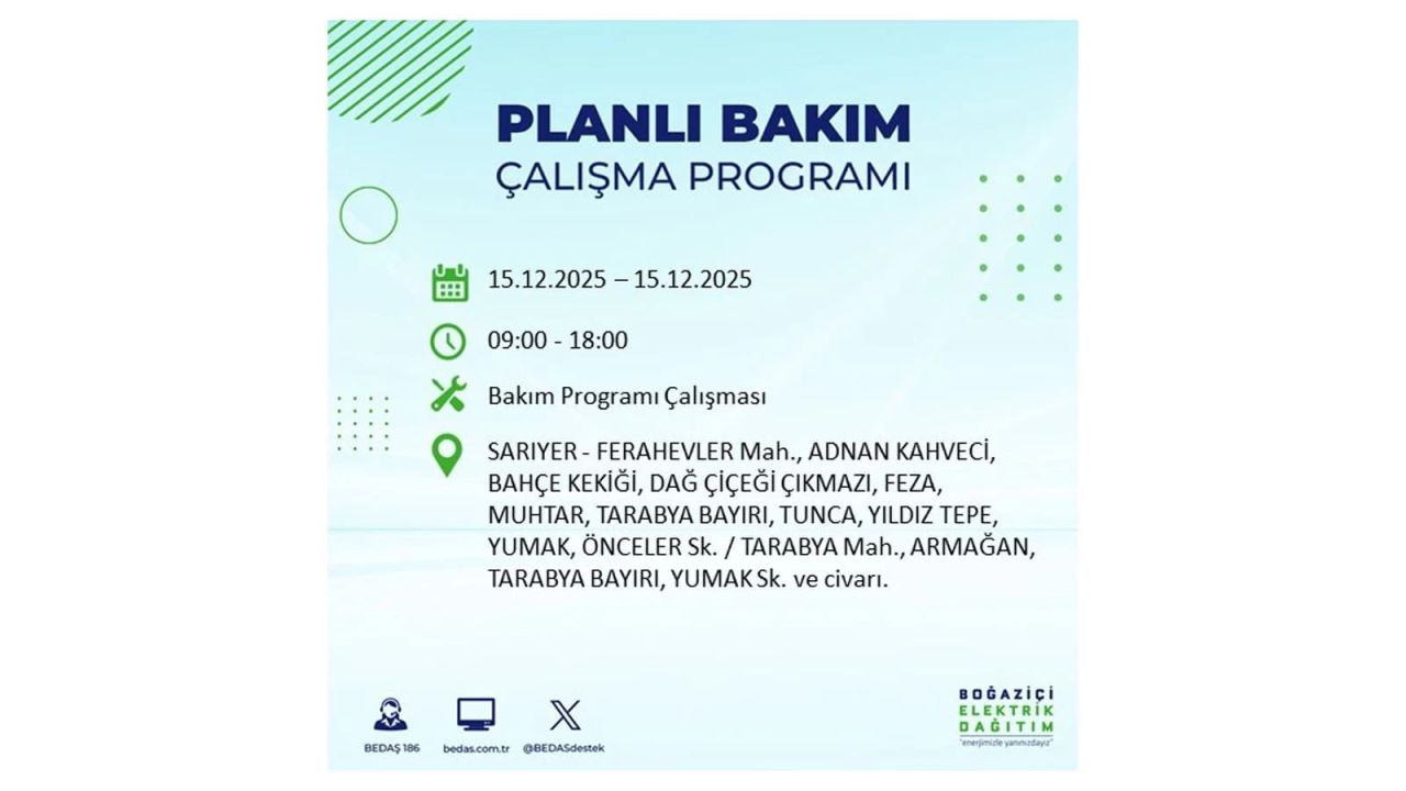 İstanbul'da 15 Aralık Pazartesi günü elektrik kesintileri olacak! İstanbul’da elektrikler ne zaman gelecek? BEDAŞ- AYEDAŞ 15 Aralık planlı elektrik kesintisi programı 63