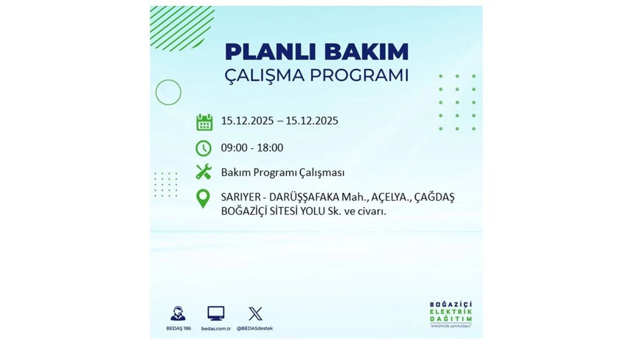 İstanbul'da 15 Aralık Pazartesi günü elektrik kesintileri olacak! İstanbul’da elektrikler ne zaman gelecek? BEDAŞ- AYEDAŞ 15 Aralık planlı elektrik kesintisi programı 65