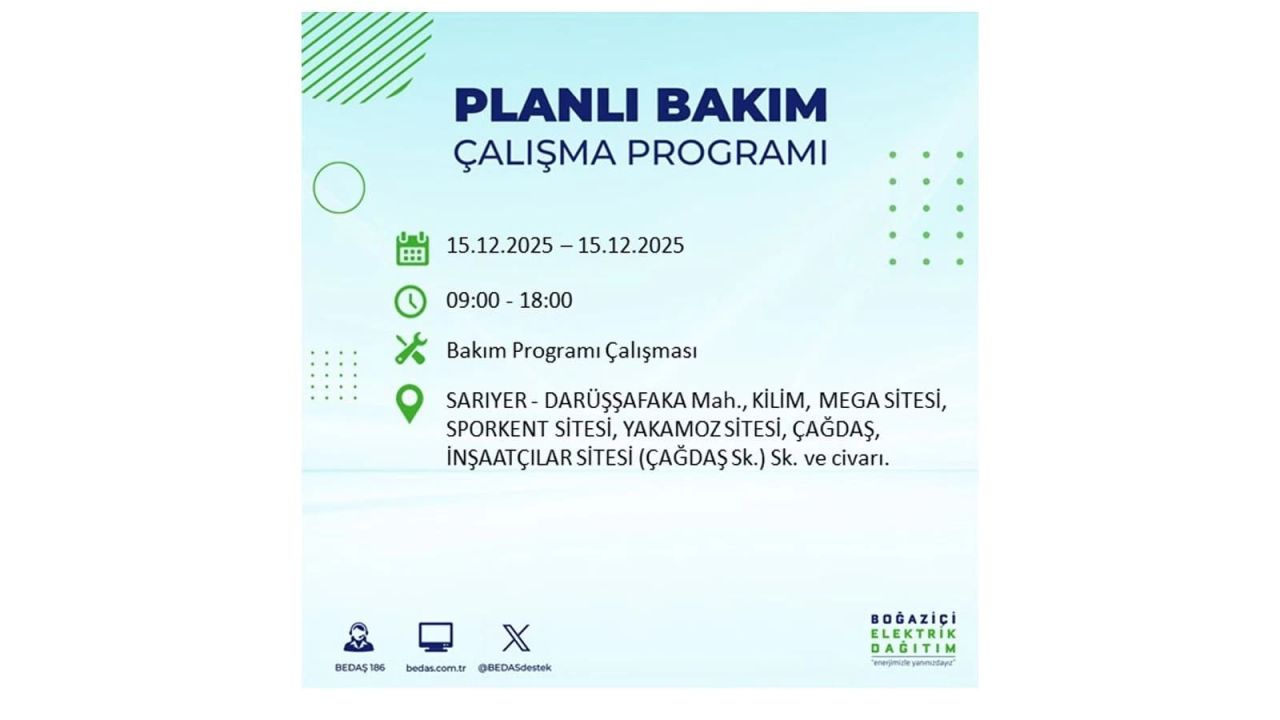 İstanbul'da 15 Aralık Pazartesi günü elektrik kesintileri olacak! İstanbul’da elektrikler ne zaman gelecek? BEDAŞ- AYEDAŞ 15 Aralık planlı elektrik kesintisi programı 66