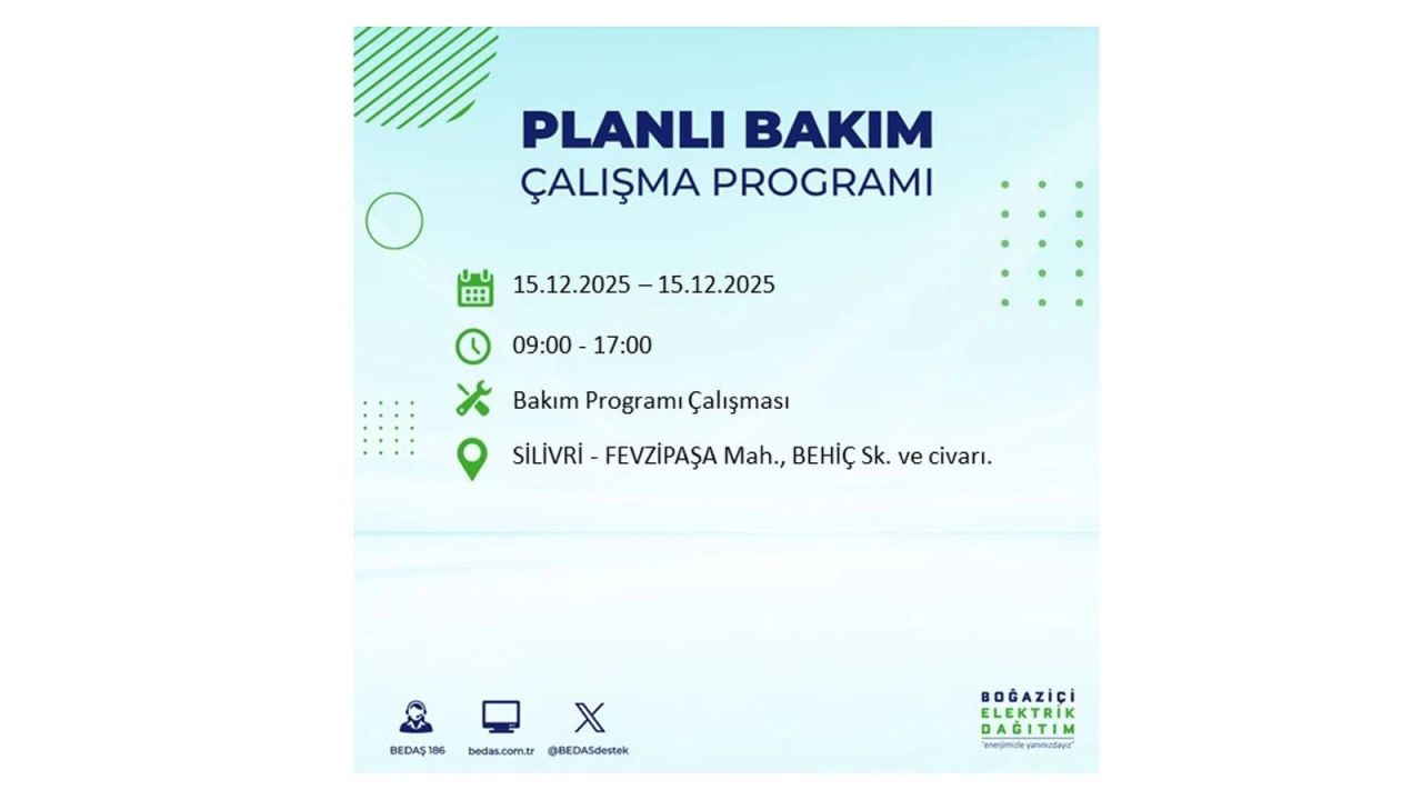İstanbul'da 15 Aralık Pazartesi günü elektrik kesintileri olacak! İstanbul’da elektrikler ne zaman gelecek? BEDAŞ- AYEDAŞ 15 Aralık planlı elektrik kesintisi programı 68