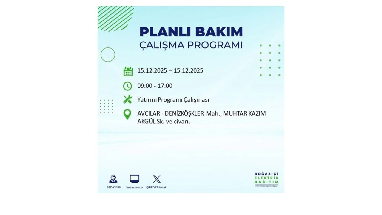 İstanbul'da 15 Aralık Pazartesi günü elektrik kesintileri olacak! İstanbul’da elektrikler ne zaman gelecek? BEDAŞ- AYEDAŞ 15 Aralık planlı elektrik kesintisi programı 5