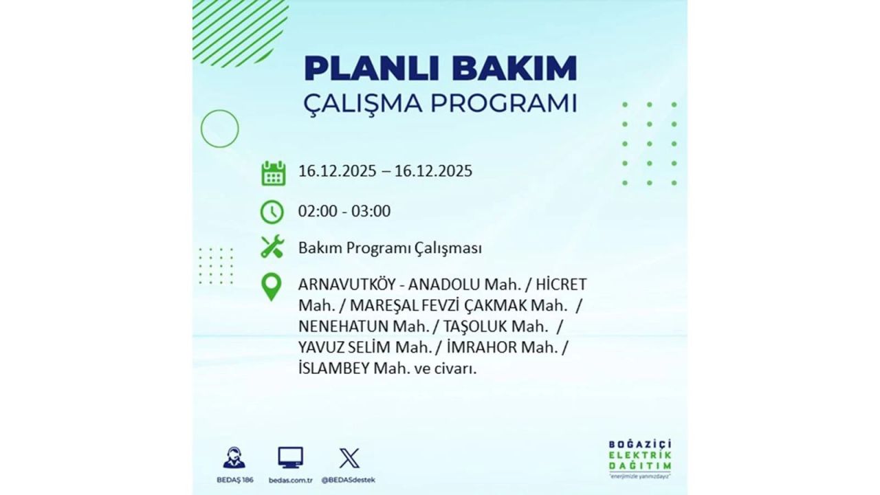 İstanbul'da dev elektrik kesintisi! 16 Aralık 2025 İstanbul'da elektrikler ne zaman gelecek, İstanbul'da 16 Aralık tarihinde hangi ilçelerde elektrik kesintileri olacak? 9