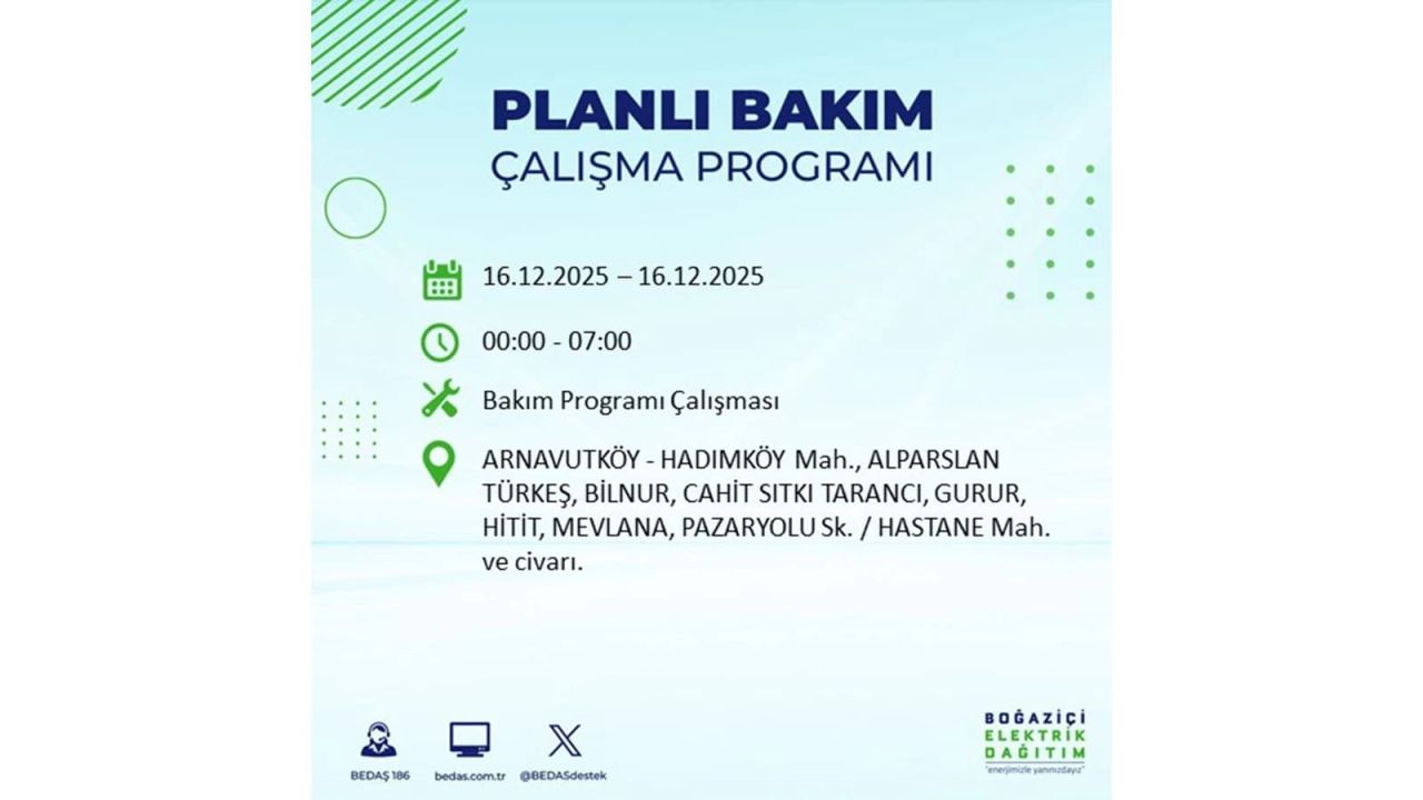 İstanbul'da dev elektrik kesintisi! 16 Aralık 2025 İstanbul'da elektrikler ne zaman gelecek, İstanbul'da 16 Aralık tarihinde hangi ilçelerde elektrik kesintileri olacak? 11