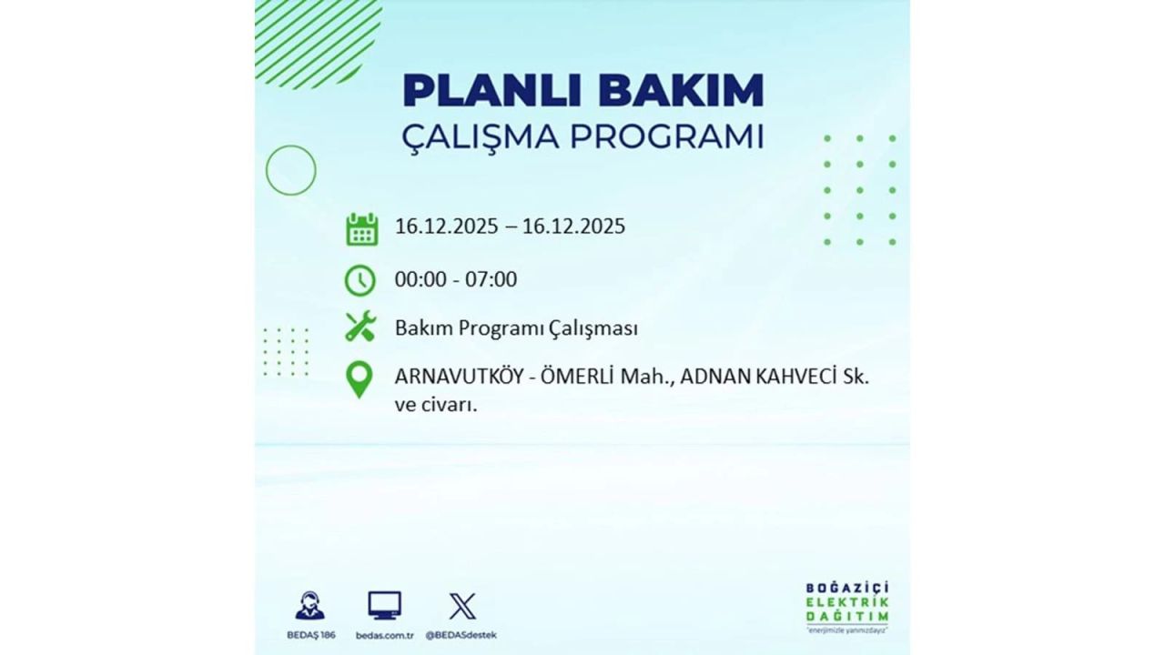 İstanbul'da dev elektrik kesintisi! 16 Aralık 2025 İstanbul'da elektrikler ne zaman gelecek, İstanbul'da 16 Aralık tarihinde hangi ilçelerde elektrik kesintileri olacak? 12