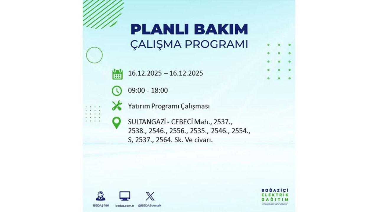 İstanbul'da dev elektrik kesintisi! 16 Aralık 2025 İstanbul'da elektrikler ne zaman gelecek, İstanbul'da 16 Aralık tarihinde hangi ilçelerde elektrik kesintileri olacak? 15