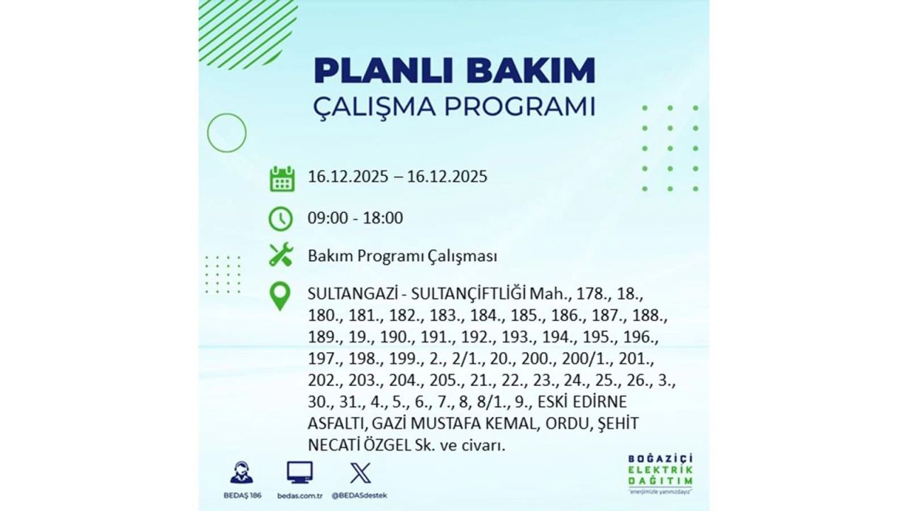 İstanbul'da dev elektrik kesintisi! 16 Aralık 2025 İstanbul'da elektrikler ne zaman gelecek, İstanbul'da 16 Aralık tarihinde hangi ilçelerde elektrik kesintileri olacak? 17
