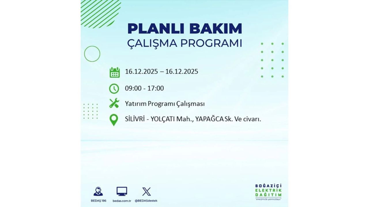 İstanbul'da dev elektrik kesintisi! 16 Aralık 2025 İstanbul'da elektrikler ne zaman gelecek, İstanbul'da 16 Aralık tarihinde hangi ilçelerde elektrik kesintileri olacak? 19