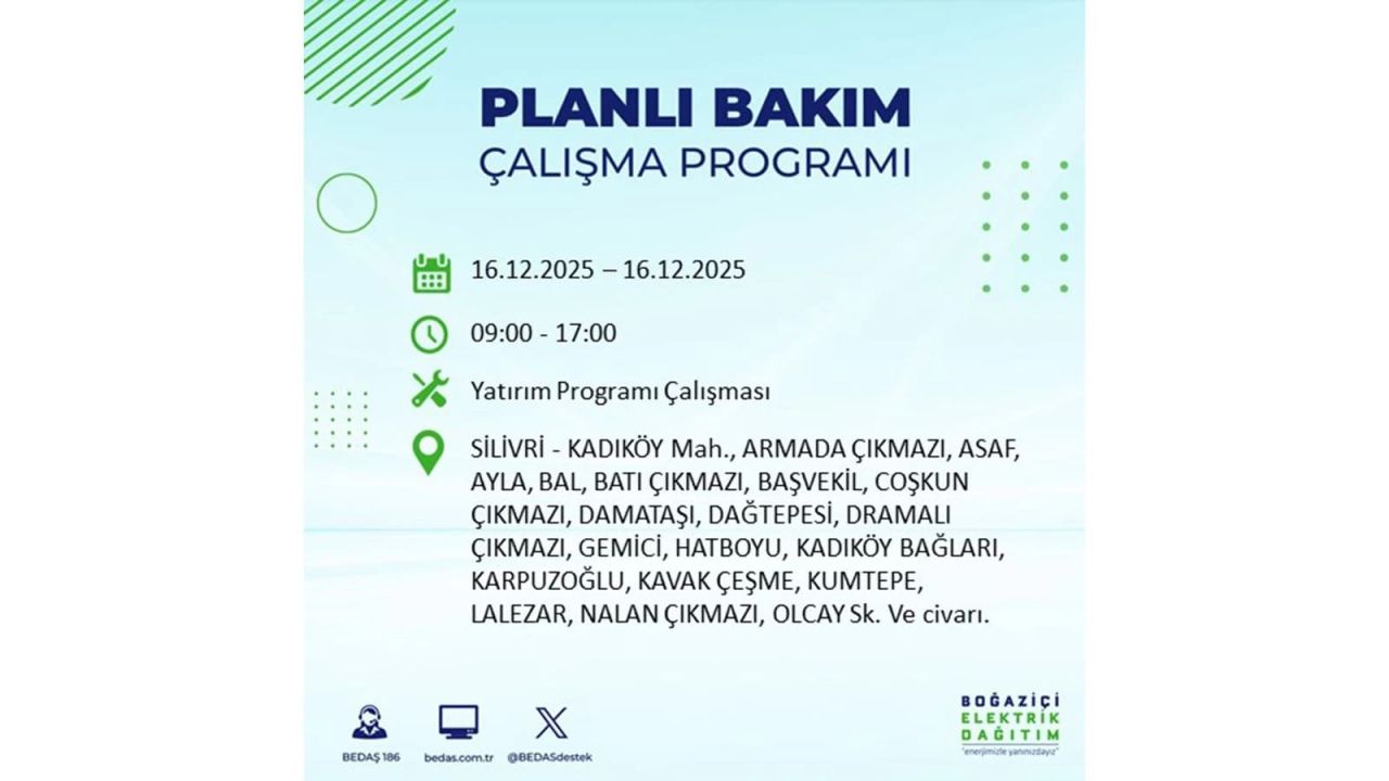 İstanbul'da dev elektrik kesintisi! 16 Aralık 2025 İstanbul'da elektrikler ne zaman gelecek, İstanbul'da 16 Aralık tarihinde hangi ilçelerde elektrik kesintileri olacak? 23
