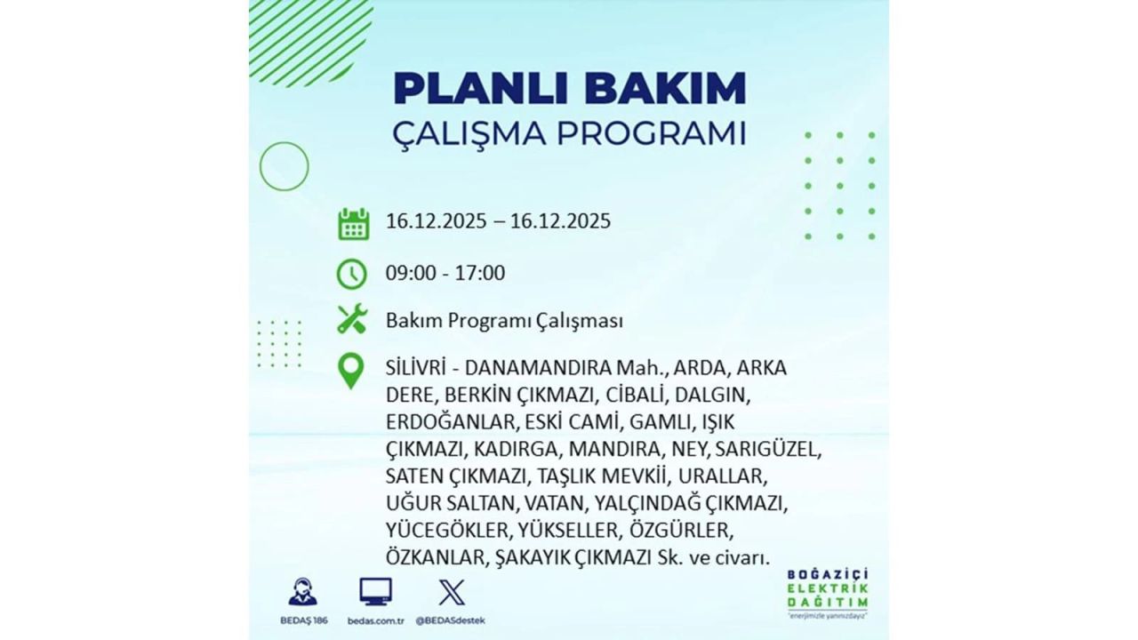 İstanbul'da dev elektrik kesintisi! 16 Aralık 2025 İstanbul'da elektrikler ne zaman gelecek, İstanbul'da 16 Aralık tarihinde hangi ilçelerde elektrik kesintileri olacak? 24