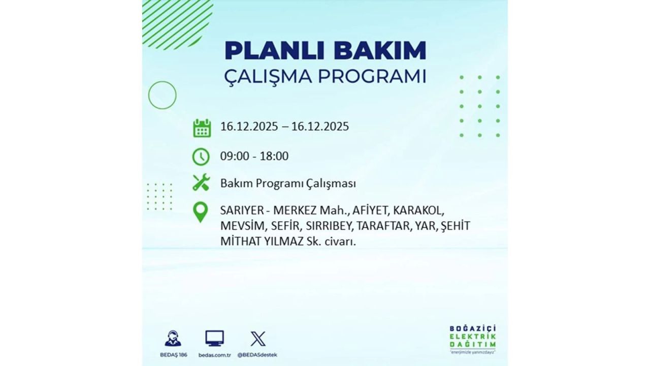 İstanbul'da dev elektrik kesintisi! 16 Aralık 2025 İstanbul'da elektrikler ne zaman gelecek, İstanbul'da 16 Aralık tarihinde hangi ilçelerde elektrik kesintileri olacak? 25