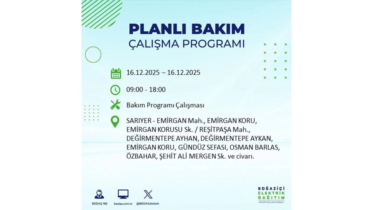 İstanbul'da dev elektrik kesintisi! 16 Aralık 2025 İstanbul'da elektrikler ne zaman gelecek, İstanbul'da 16 Aralık tarihinde hangi ilçelerde elektrik kesintileri olacak? 28