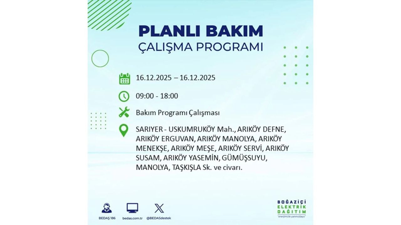 İstanbul'da dev elektrik kesintisi! 16 Aralık 2025 İstanbul'da elektrikler ne zaman gelecek, İstanbul'da 16 Aralık tarihinde hangi ilçelerde elektrik kesintileri olacak? 29