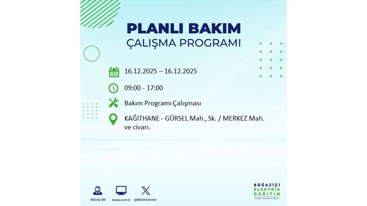İstanbul'da dev elektrik kesintisi! 16 Aralık 2025 İstanbul'da elektrikler ne zaman gelecek, İstanbul'da 16 Aralık tarihinde hangi ilçelerde elektrik kesintileri olacak? 34