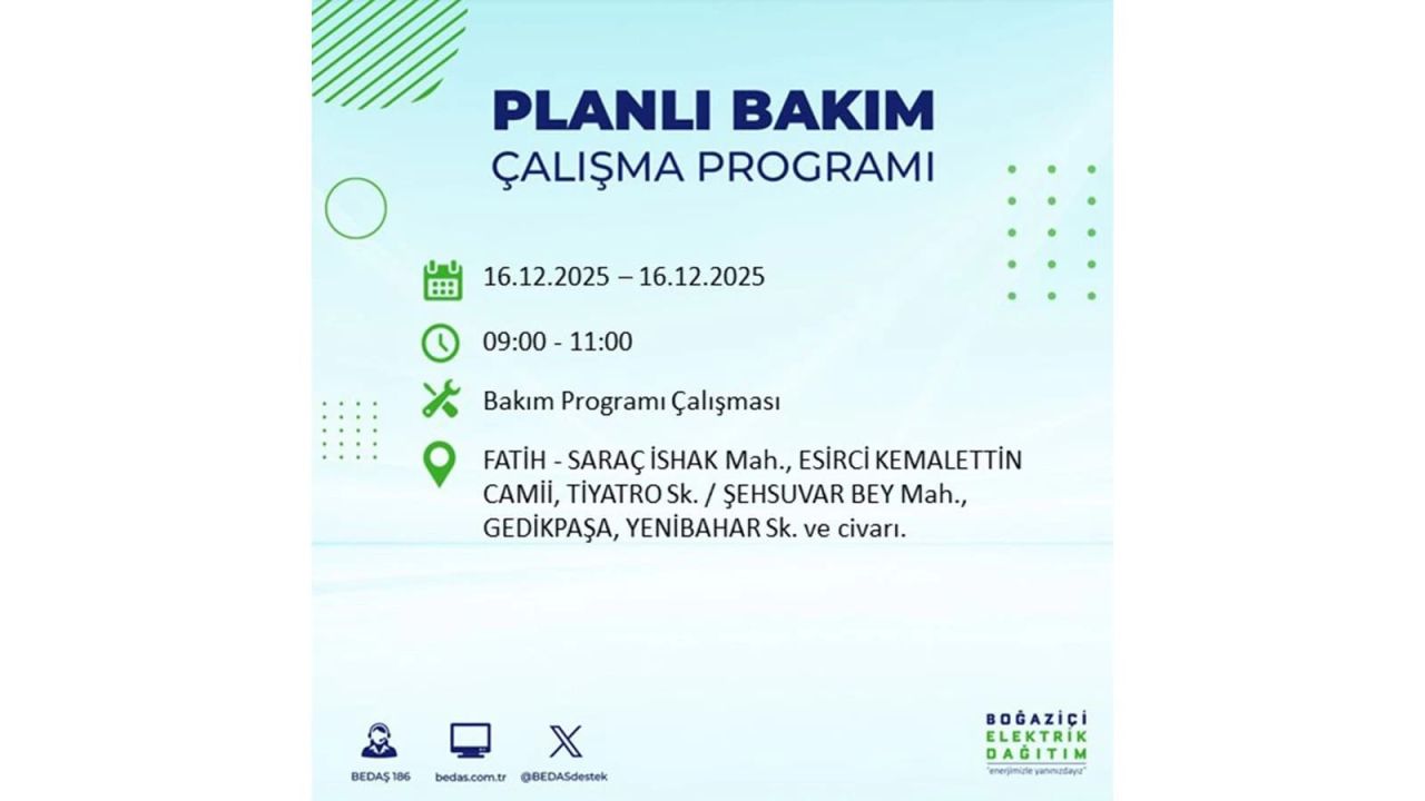 İstanbul'da dev elektrik kesintisi! 16 Aralık 2025 İstanbul'da elektrikler ne zaman gelecek, İstanbul'da 16 Aralık tarihinde hangi ilçelerde elektrik kesintileri olacak? 42