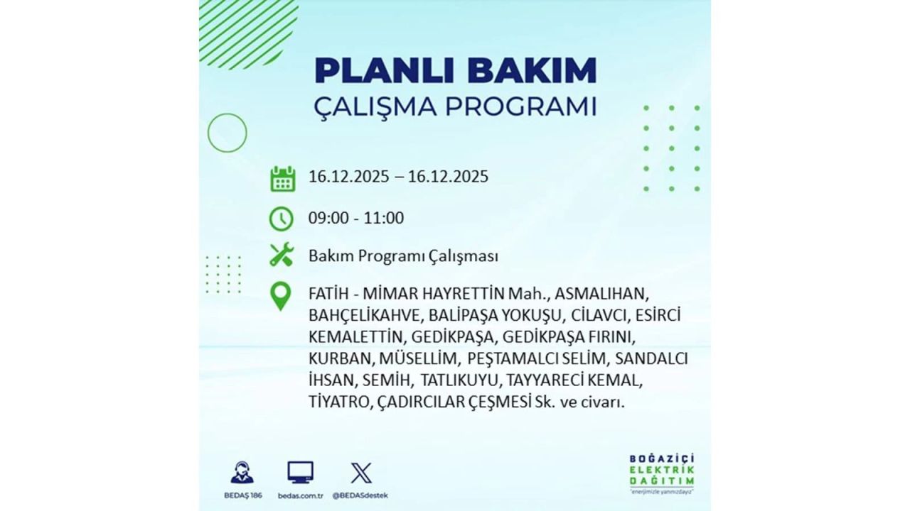 İstanbul'da dev elektrik kesintisi! 16 Aralık 2025 İstanbul'da elektrikler ne zaman gelecek, İstanbul'da 16 Aralık tarihinde hangi ilçelerde elektrik kesintileri olacak? 43