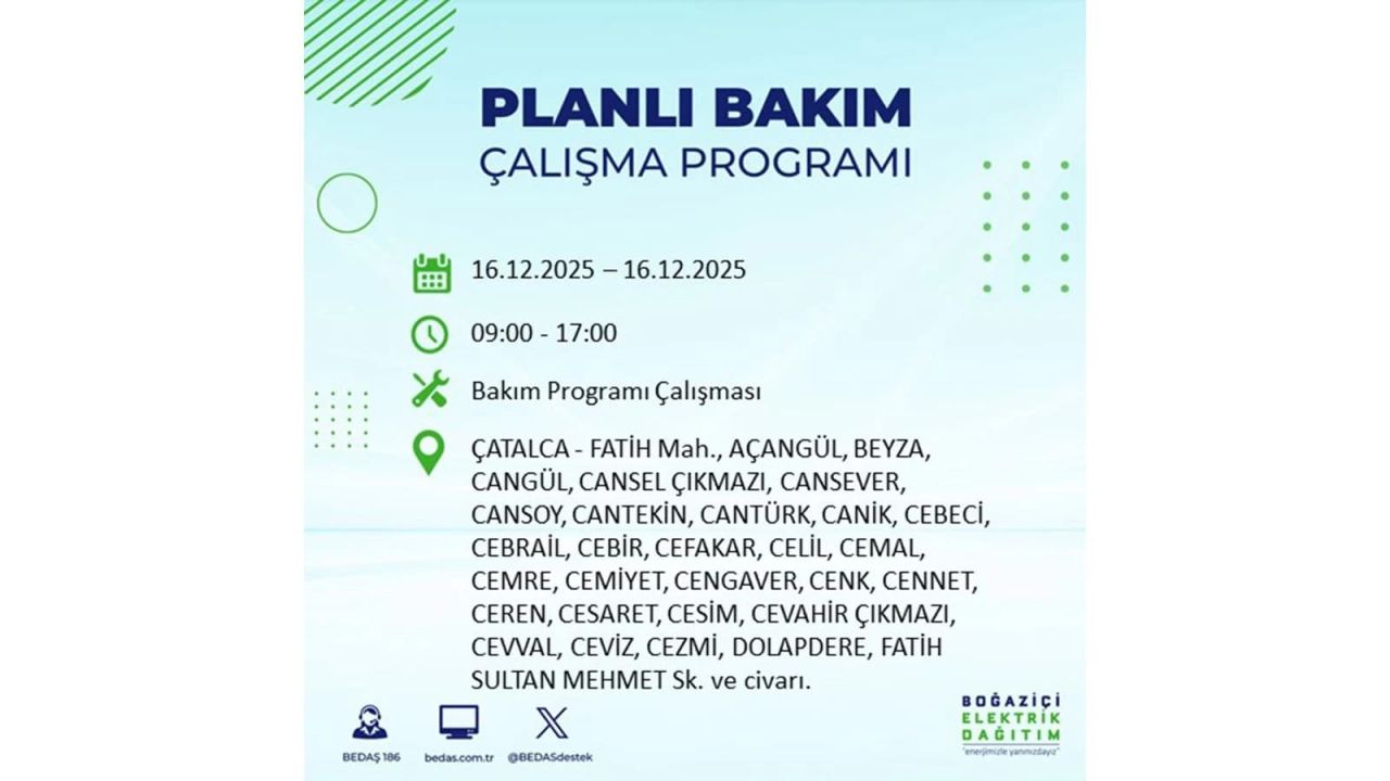 İstanbul'da dev elektrik kesintisi! 16 Aralık 2025 İstanbul'da elektrikler ne zaman gelecek, İstanbul'da 16 Aralık tarihinde hangi ilçelerde elektrik kesintileri olacak? 51