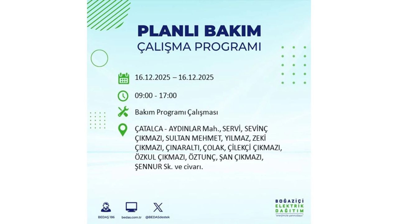 İstanbul'da dev elektrik kesintisi! 16 Aralık 2025 İstanbul'da elektrikler ne zaman gelecek, İstanbul'da 16 Aralık tarihinde hangi ilçelerde elektrik kesintileri olacak? 52