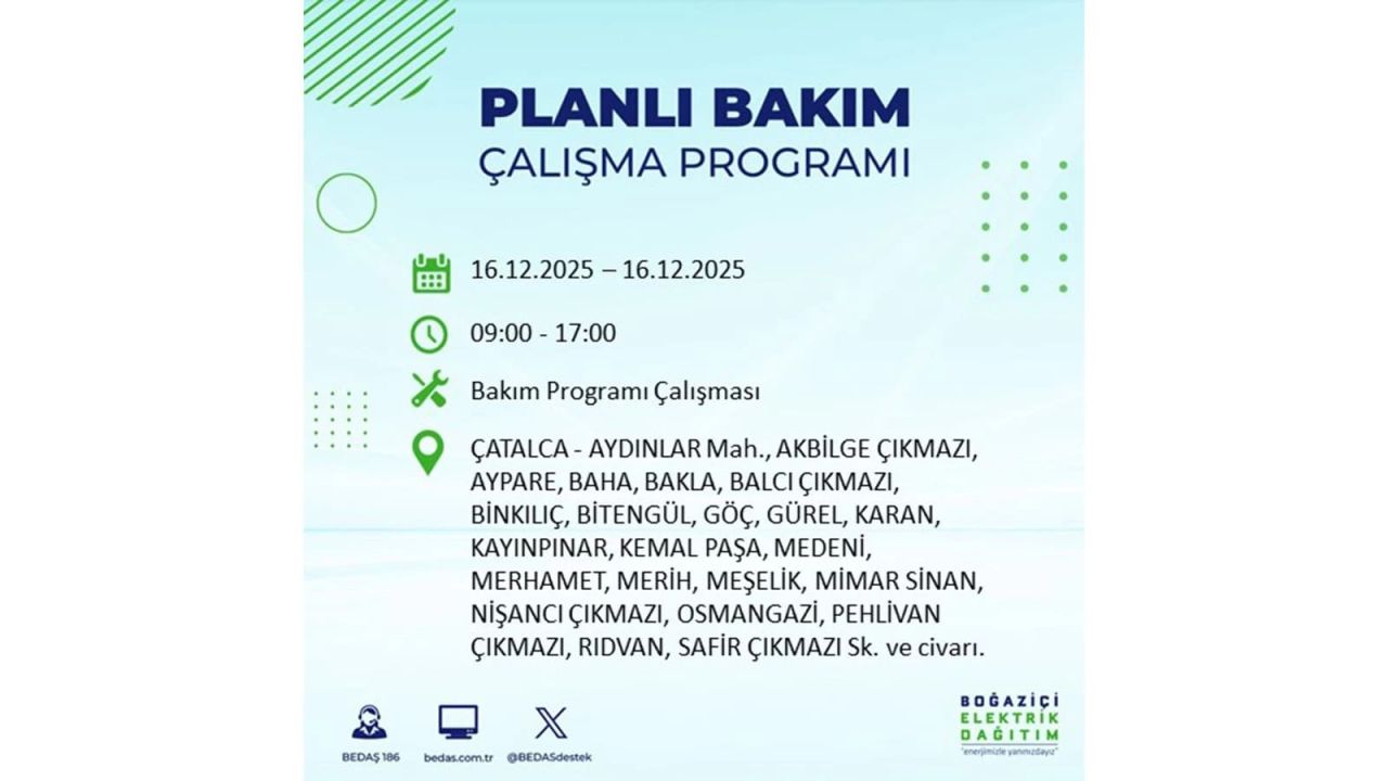 İstanbul'da dev elektrik kesintisi! 16 Aralık 2025 İstanbul'da elektrikler ne zaman gelecek, İstanbul'da 16 Aralık tarihinde hangi ilçelerde elektrik kesintileri olacak? 53