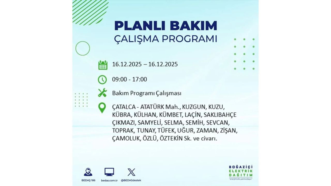 İstanbul'da dev elektrik kesintisi! 16 Aralık 2025 İstanbul'da elektrikler ne zaman gelecek, İstanbul'da 16 Aralık tarihinde hangi ilçelerde elektrik kesintileri olacak? 54