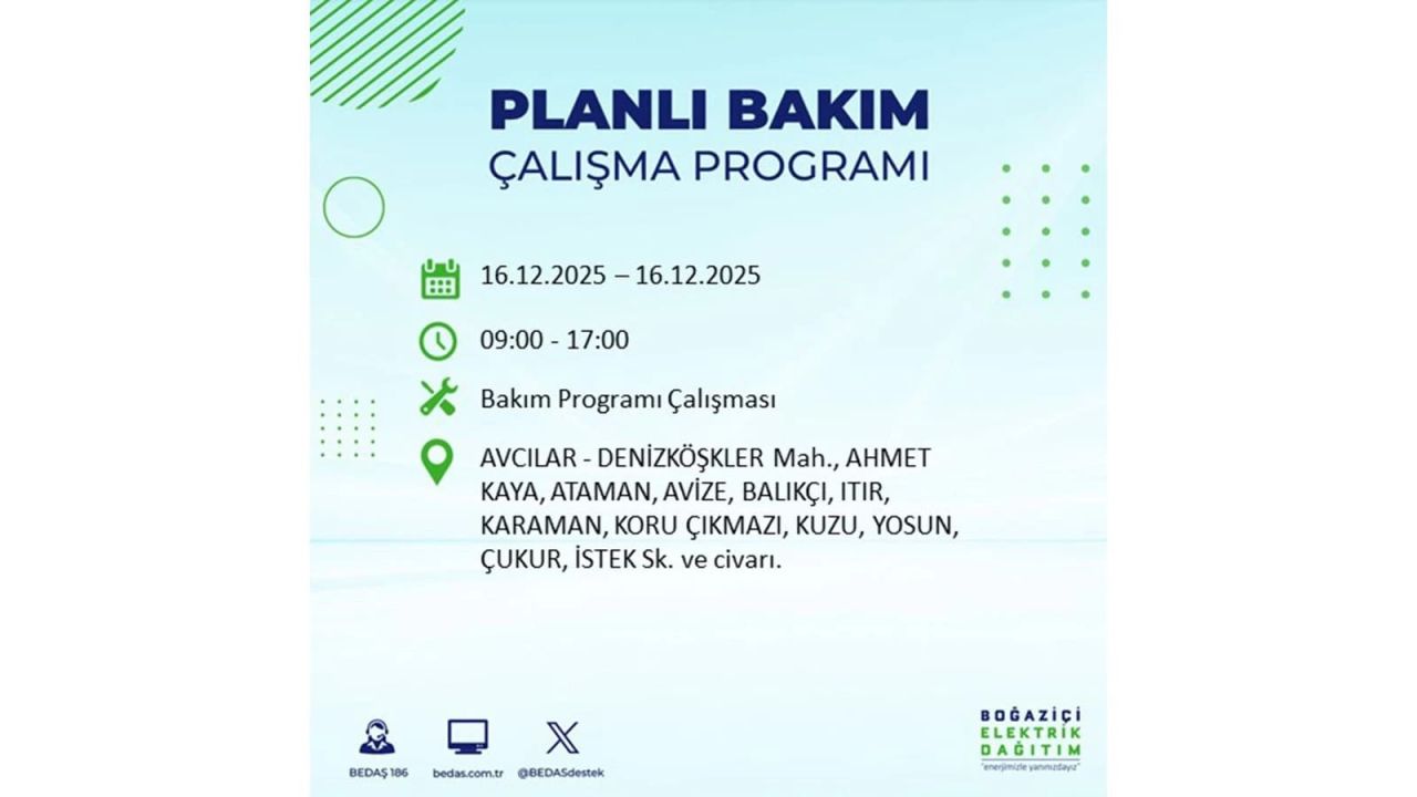 İstanbul'da dev elektrik kesintisi! 16 Aralık 2025 İstanbul'da elektrikler ne zaman gelecek, İstanbul'da 16 Aralık tarihinde hangi ilçelerde elektrik kesintileri olacak? 3