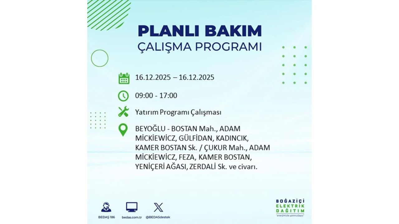 İstanbul'da dev elektrik kesintisi! 16 Aralık 2025 İstanbul'da elektrikler ne zaman gelecek, İstanbul'da 16 Aralık tarihinde hangi ilçelerde elektrik kesintileri olacak? 57
