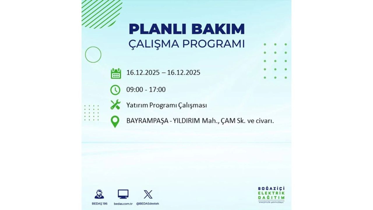 İstanbul'da dev elektrik kesintisi! 16 Aralık 2025 İstanbul'da elektrikler ne zaman gelecek, İstanbul'da 16 Aralık tarihinde hangi ilçelerde elektrik kesintileri olacak? 59