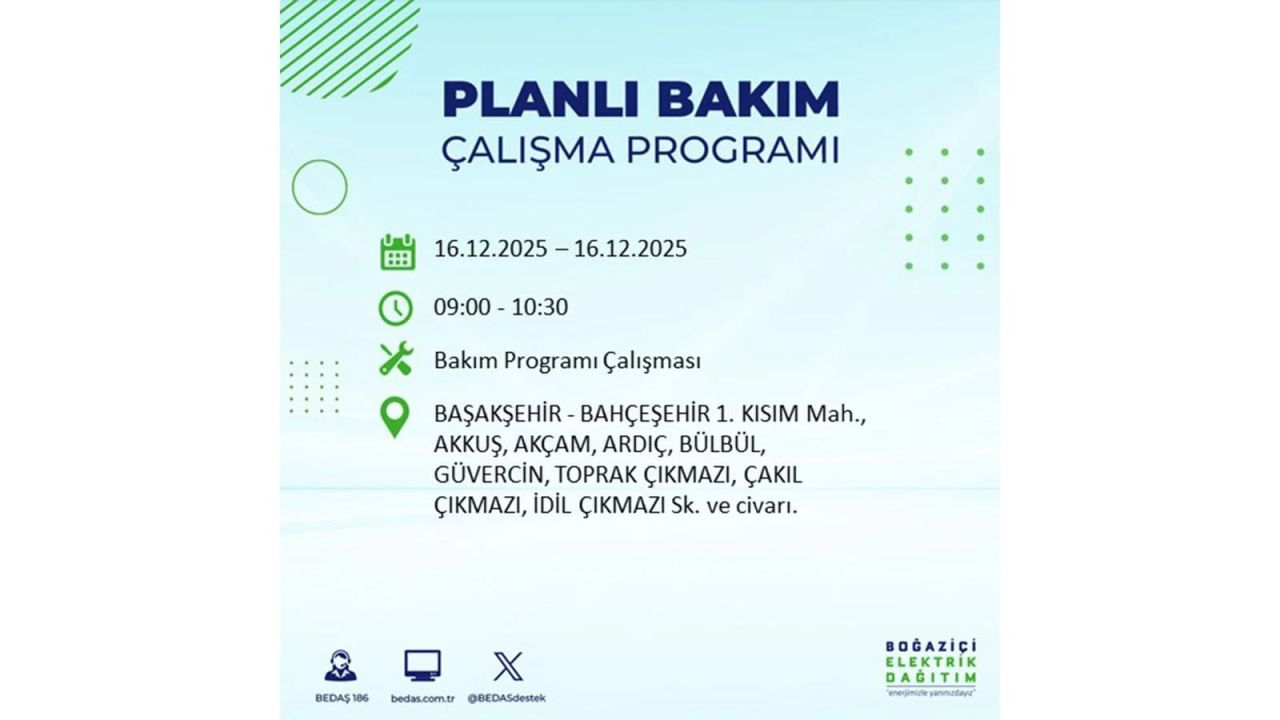 İstanbul'da dev elektrik kesintisi! 16 Aralık 2025 İstanbul'da elektrikler ne zaman gelecek, İstanbul'da 16 Aralık tarihinde hangi ilçelerde elektrik kesintileri olacak? 60