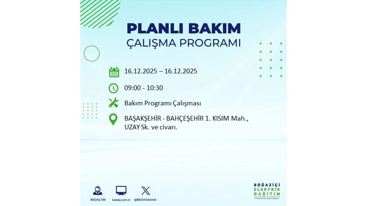 İstanbul'da dev elektrik kesintisi! 16 Aralık 2025 İstanbul'da elektrikler ne zaman gelecek, İstanbul'da 16 Aralık tarihinde hangi ilçelerde elektrik kesintileri olacak? 61