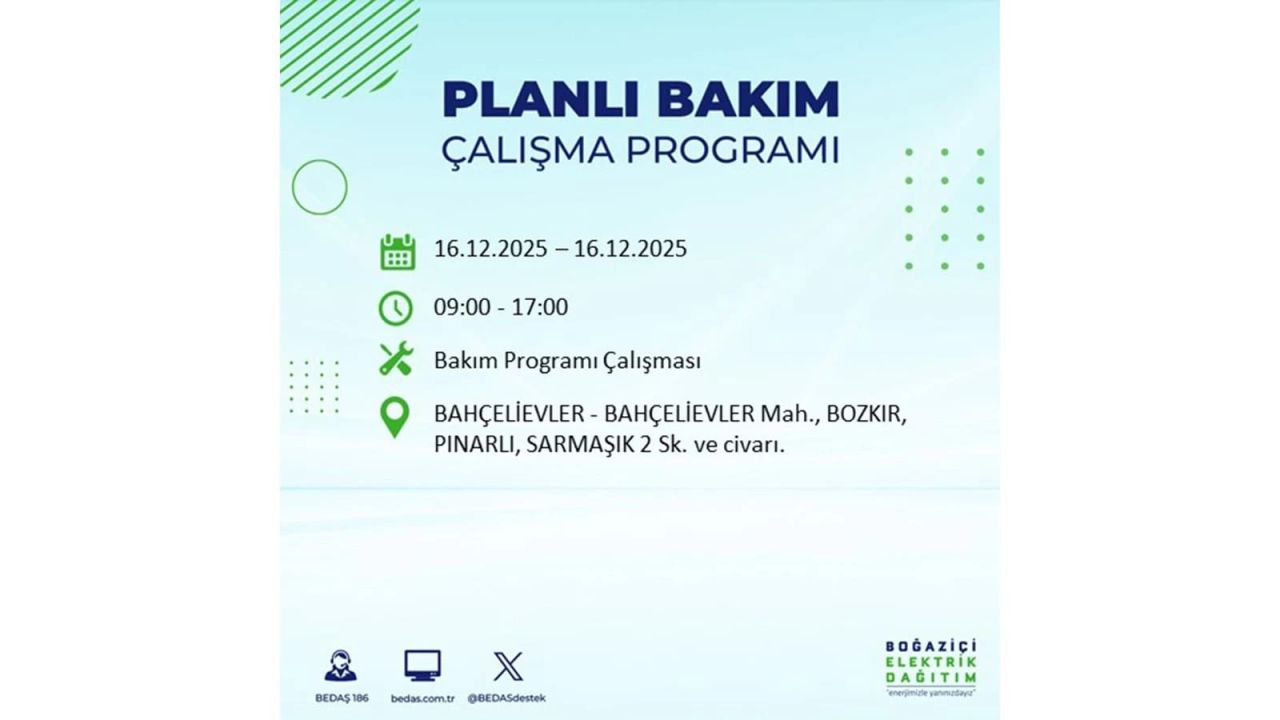 İstanbul'da dev elektrik kesintisi! 16 Aralık 2025 İstanbul'da elektrikler ne zaman gelecek, İstanbul'da 16 Aralık tarihinde hangi ilçelerde elektrik kesintileri olacak? 64