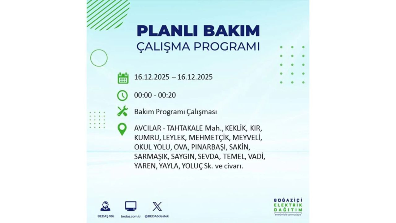 İstanbul'da dev elektrik kesintisi! 16 Aralık 2025 İstanbul'da elektrikler ne zaman gelecek, İstanbul'da 16 Aralık tarihinde hangi ilçelerde elektrik kesintileri olacak? 4