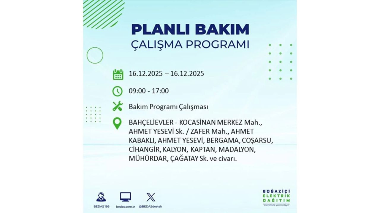 İstanbul'da dev elektrik kesintisi! 16 Aralık 2025 İstanbul'da elektrikler ne zaman gelecek, İstanbul'da 16 Aralık tarihinde hangi ilçelerde elektrik kesintileri olacak? 70