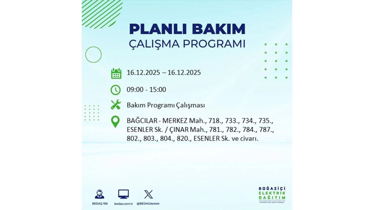 İstanbul'da dev elektrik kesintisi! 16 Aralık 2025 İstanbul'da elektrikler ne zaman gelecek, İstanbul'da 16 Aralık tarihinde hangi ilçelerde elektrik kesintileri olacak? 75