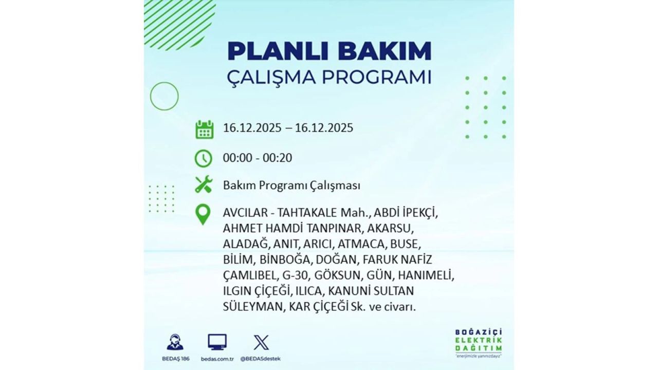 İstanbul'da dev elektrik kesintisi! 16 Aralık 2025 İstanbul'da elektrikler ne zaman gelecek, İstanbul'da 16 Aralık tarihinde hangi ilçelerde elektrik kesintileri olacak? 5