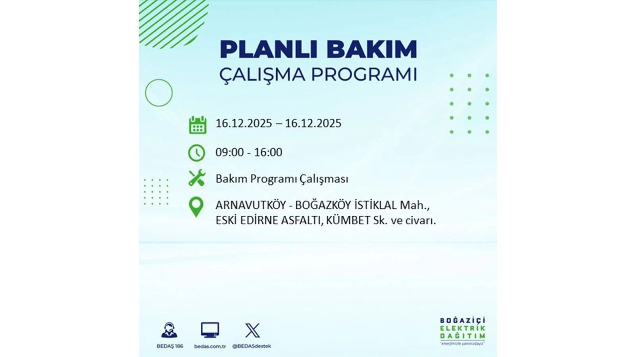 İstanbul'da dev elektrik kesintisi! 16 Aralık 2025 İstanbul'da elektrikler ne zaman gelecek, İstanbul'da 16 Aralık tarihinde hangi ilçelerde elektrik kesintileri olacak? 6