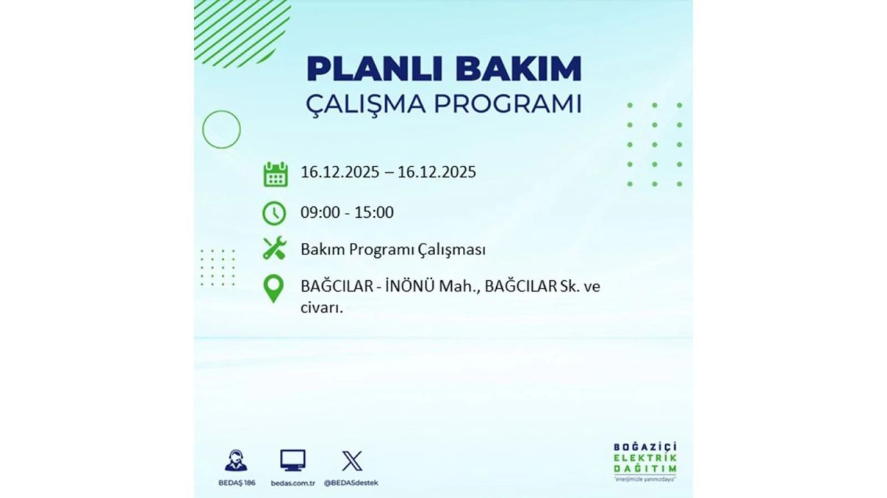 İstanbul'da dev elektrik kesintisi! 16 Aralık 2025 İstanbul'da elektrikler ne zaman gelecek, İstanbul'da 16 Aralık tarihinde hangi ilçelerde elektrik kesintileri olacak? 90