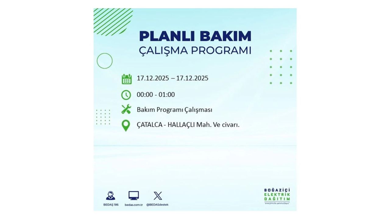 İstanbul'da birçok noktada elektrik kesintisi olacak! İstanbul'da elektrikler ne zaman gelecek? 17 Aralık 2025 İstanbul elektrik kesintisi sorgulama 101
