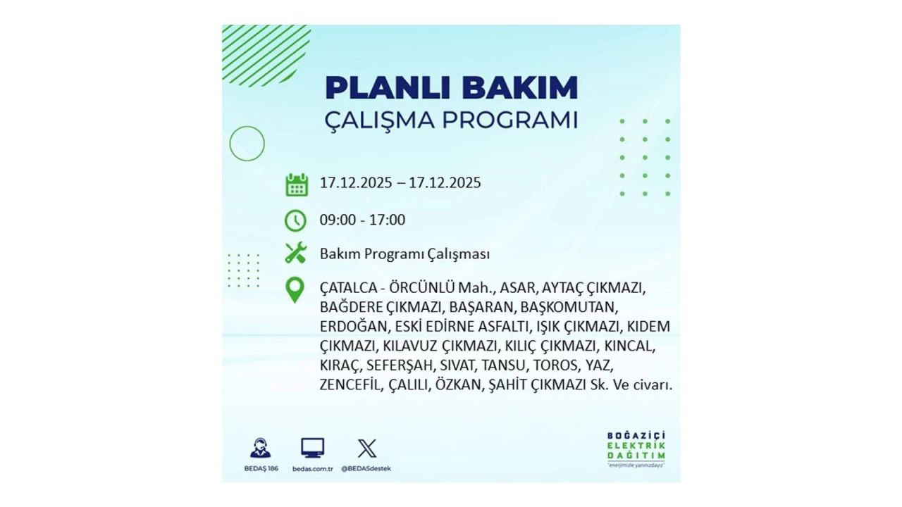 İstanbul'da birçok noktada elektrik kesintisi olacak! İstanbul'da elektrikler ne zaman gelecek? 17 Aralık 2025 İstanbul elektrik kesintisi sorgulama 102