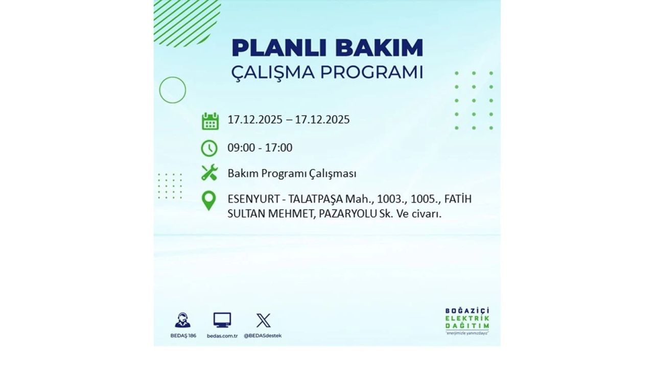 İstanbul'da birçok noktada elektrik kesintisi olacak! İstanbul'da elektrikler ne zaman gelecek? 17 Aralık 2025 İstanbul elektrik kesintisi sorgulama 108
