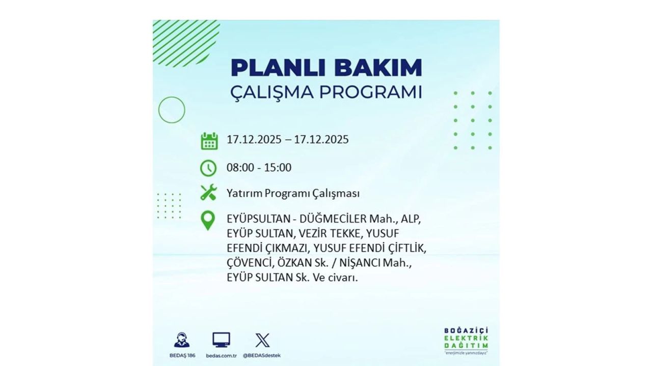 İstanbul'da birçok noktada elektrik kesintisi olacak! İstanbul'da elektrikler ne zaman gelecek? 17 Aralık 2025 İstanbul elektrik kesintisi sorgulama 110
