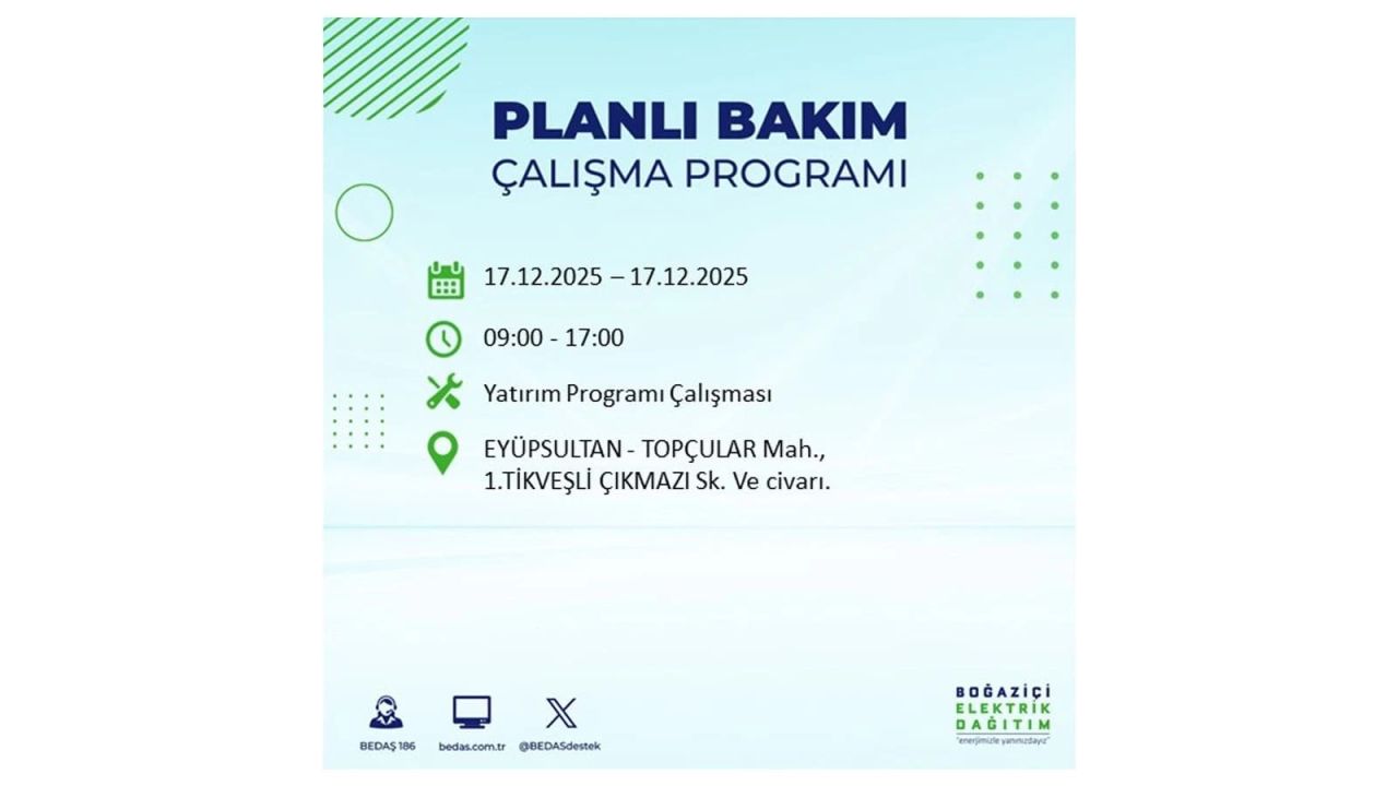 İstanbul'da birçok noktada elektrik kesintisi olacak! İstanbul'da elektrikler ne zaman gelecek? 17 Aralık 2025 İstanbul elektrik kesintisi sorgulama 111