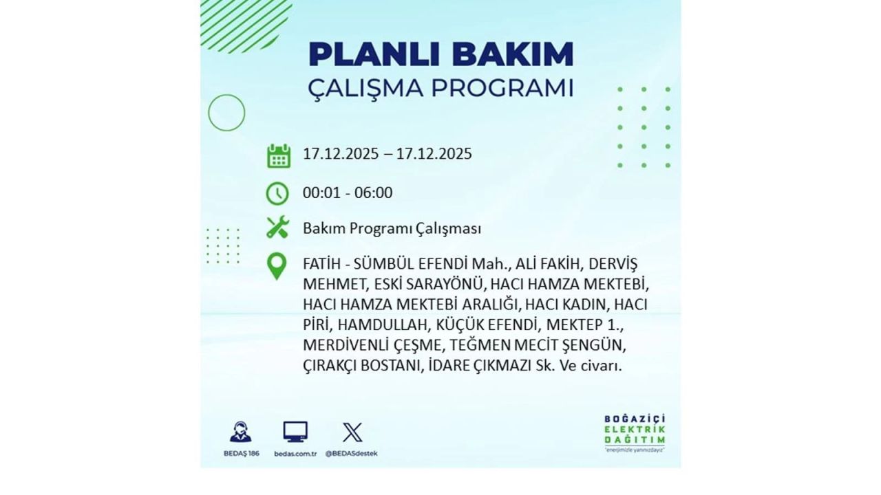 İstanbul'da birçok noktada elektrik kesintisi olacak! İstanbul'da elektrikler ne zaman gelecek? 17 Aralık 2025 İstanbul elektrik kesintisi sorgulama 114