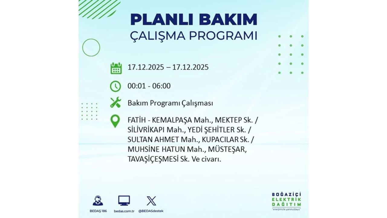 İstanbul'da birçok noktada elektrik kesintisi olacak! İstanbul'da elektrikler ne zaman gelecek? 17 Aralık 2025 İstanbul elektrik kesintisi sorgulama 116