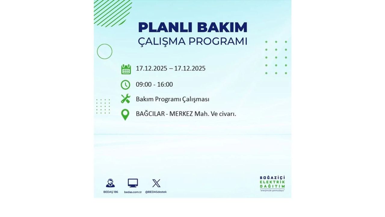 İstanbul'da birçok noktada elektrik kesintisi olacak! İstanbul'da elektrikler ne zaman gelecek? 17 Aralık 2025 İstanbul elektrik kesintisi sorgulama 9