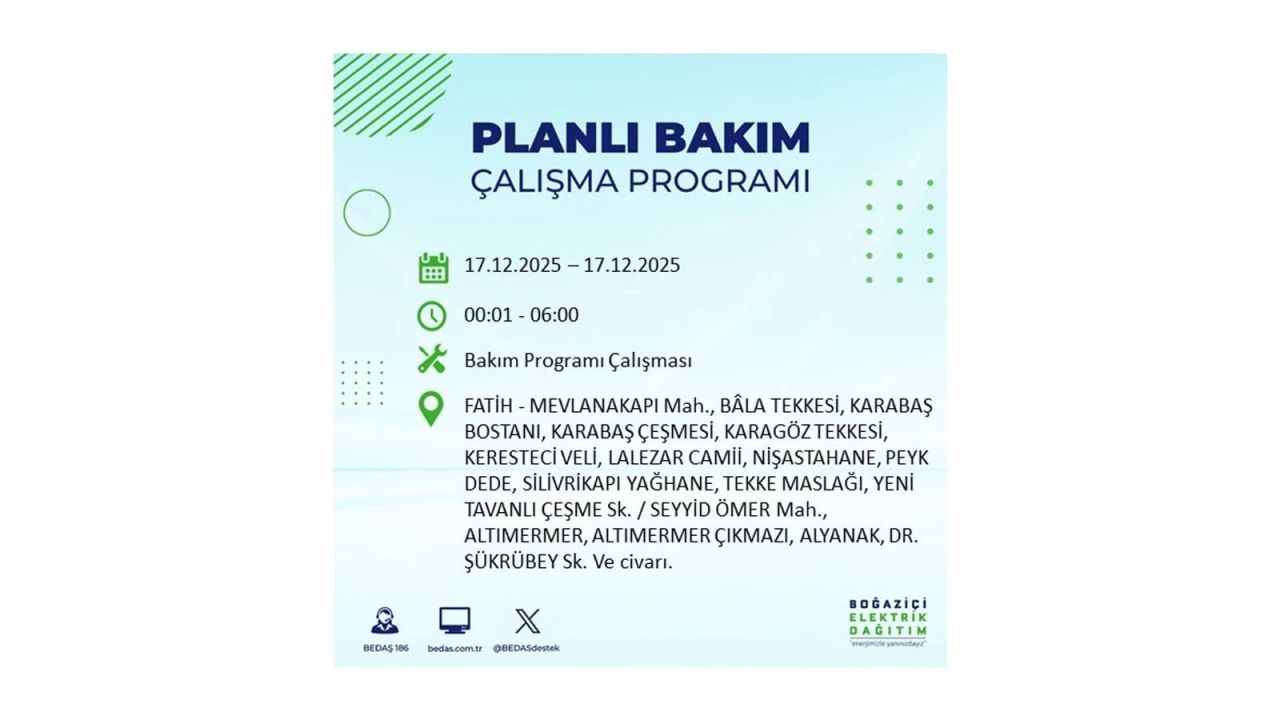 İstanbul'da birçok noktada elektrik kesintisi olacak! İstanbul'da elektrikler ne zaman gelecek? 17 Aralık 2025 İstanbul elektrik kesintisi sorgulama 117