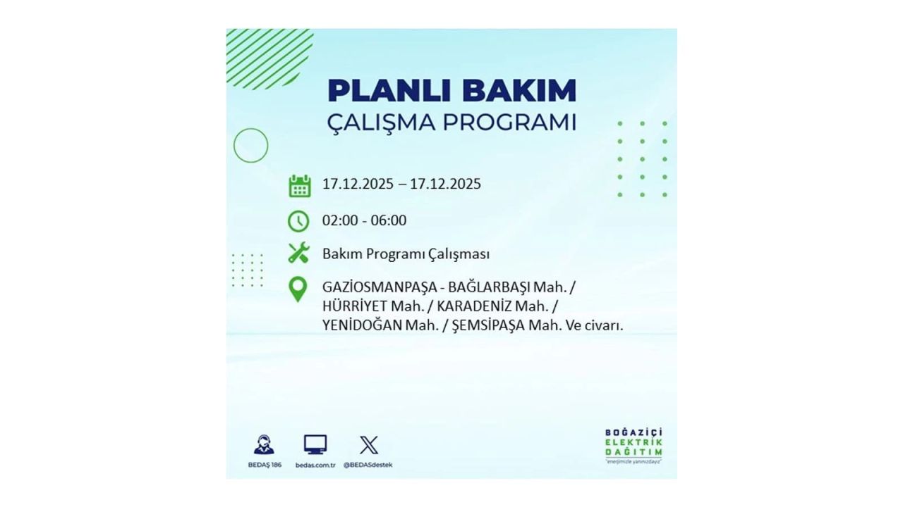 İstanbul'da birçok noktada elektrik kesintisi olacak! İstanbul'da elektrikler ne zaman gelecek? 17 Aralık 2025 İstanbul elektrik kesintisi sorgulama 124