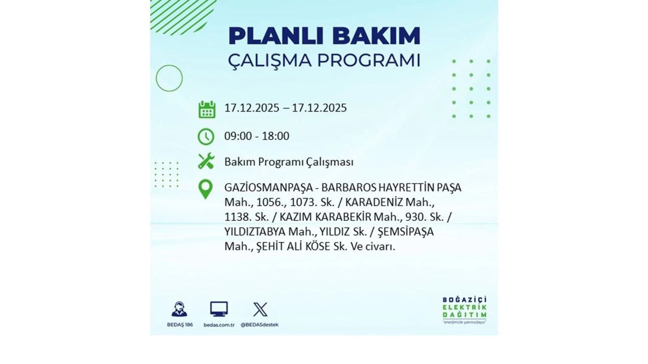 İstanbul'da birçok noktada elektrik kesintisi olacak! İstanbul'da elektrikler ne zaman gelecek? 17 Aralık 2025 İstanbul elektrik kesintisi sorgulama 125